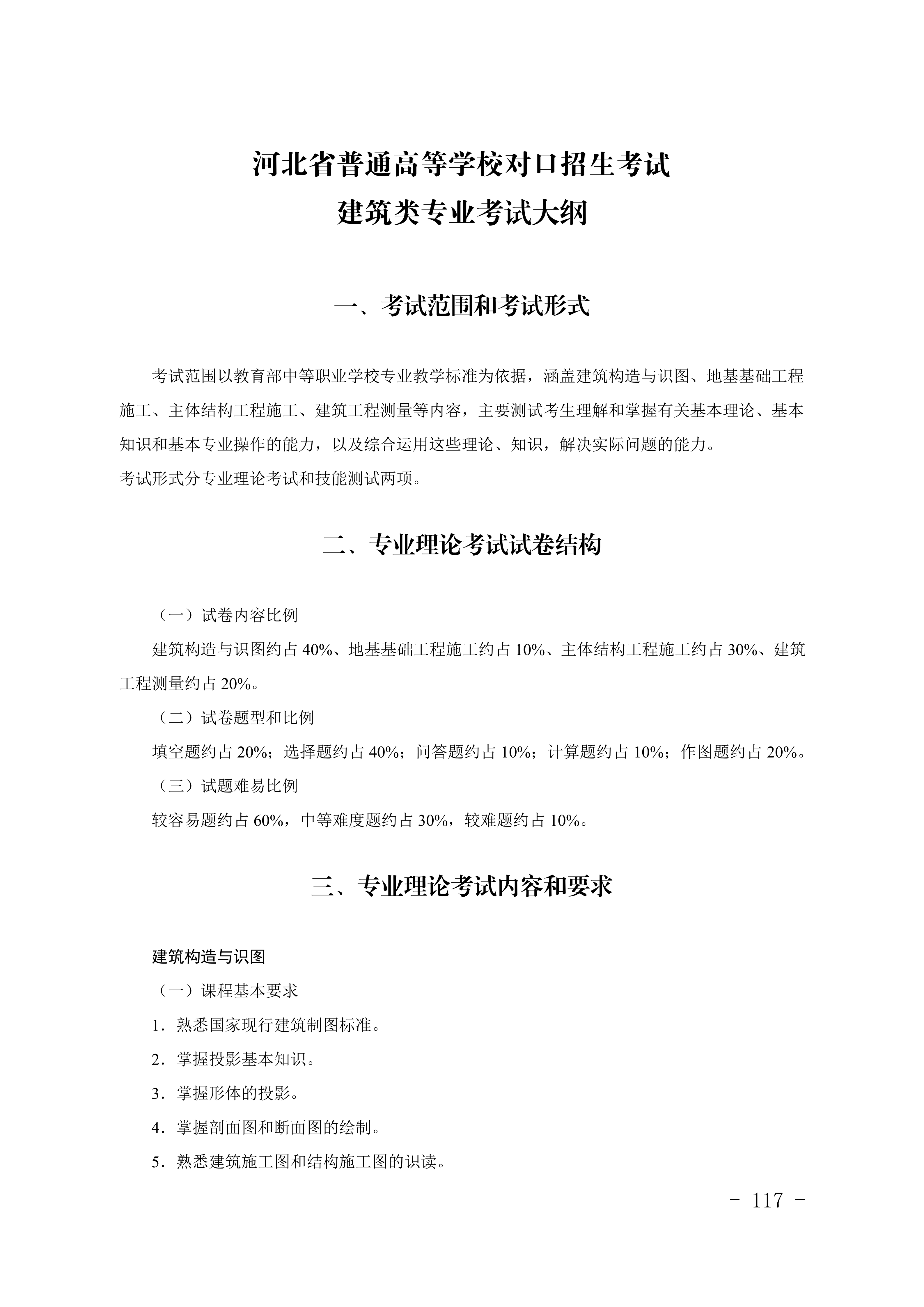 2028年河北对口升学建筑类专业考试大纲