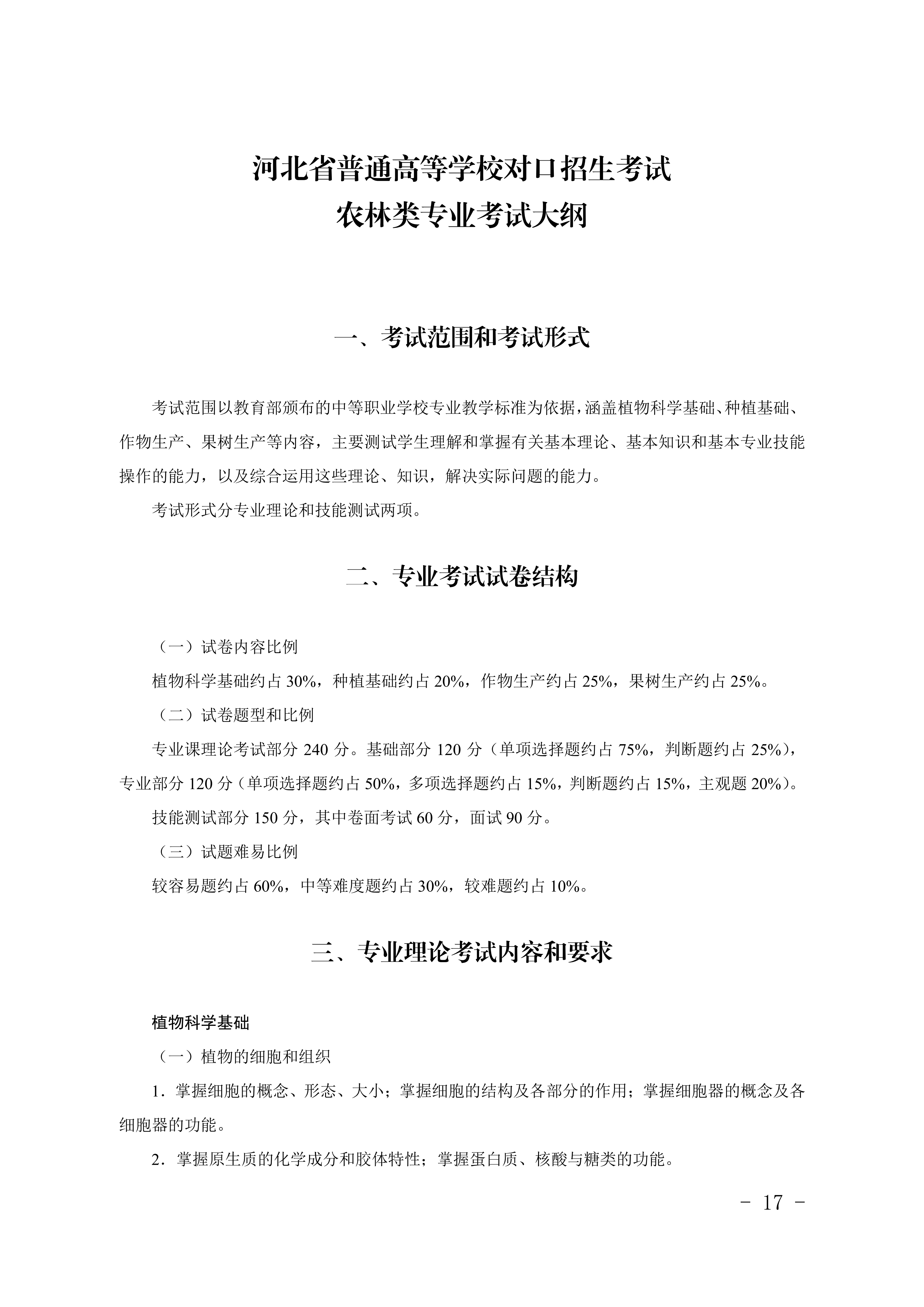 2028年河北对口升学农林类专业考试大纲