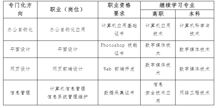 邯郸远大发展中等专业学校计算机应用专业人才培养方案