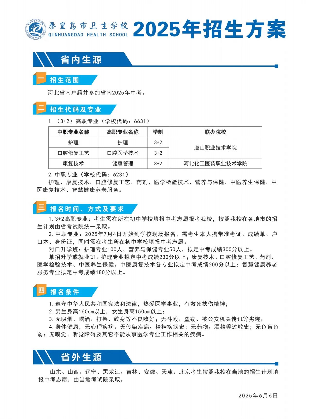 秦皇岛市卫生学校2025年招生简章